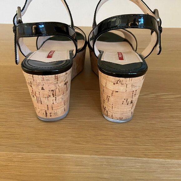 Prada Black Patent Sandals With Cork Wedge 36.5 - Picture 4 of 10